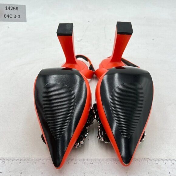 Milooey Orange Women Closed Pointed Toe Slip On Sandal Chic Rhinestone Butterfly - Picture 6 of 7